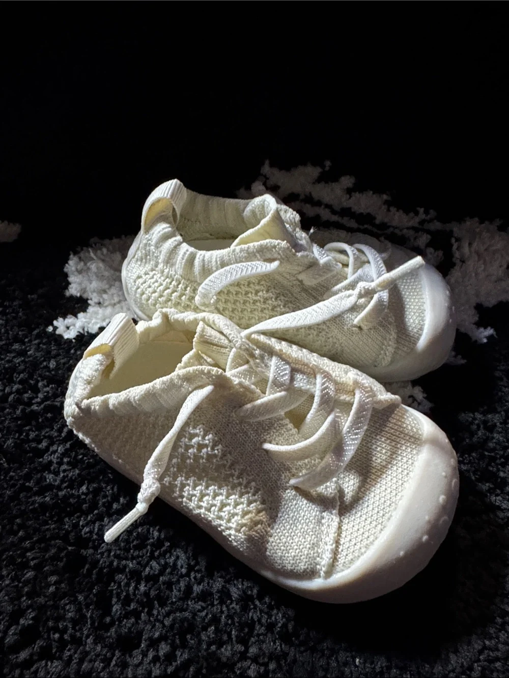 6 to 12 month Kids Knit Lace-Up Sneakers in Cream - Breathable Everyday Shoes